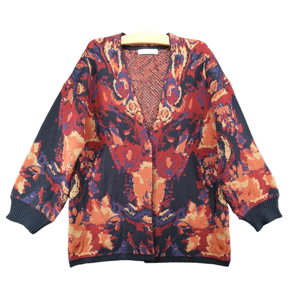 Adyson Parker Women's Open Front Cardigan Knit Sweater Multicolor L Abstract